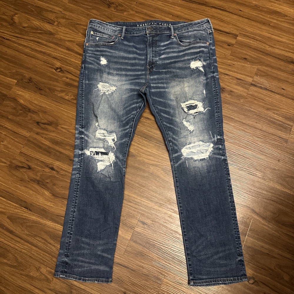 American Eagle Outfitters Men AirFlex Distressed Skinny Slim Jeans 42x32 (42x30)